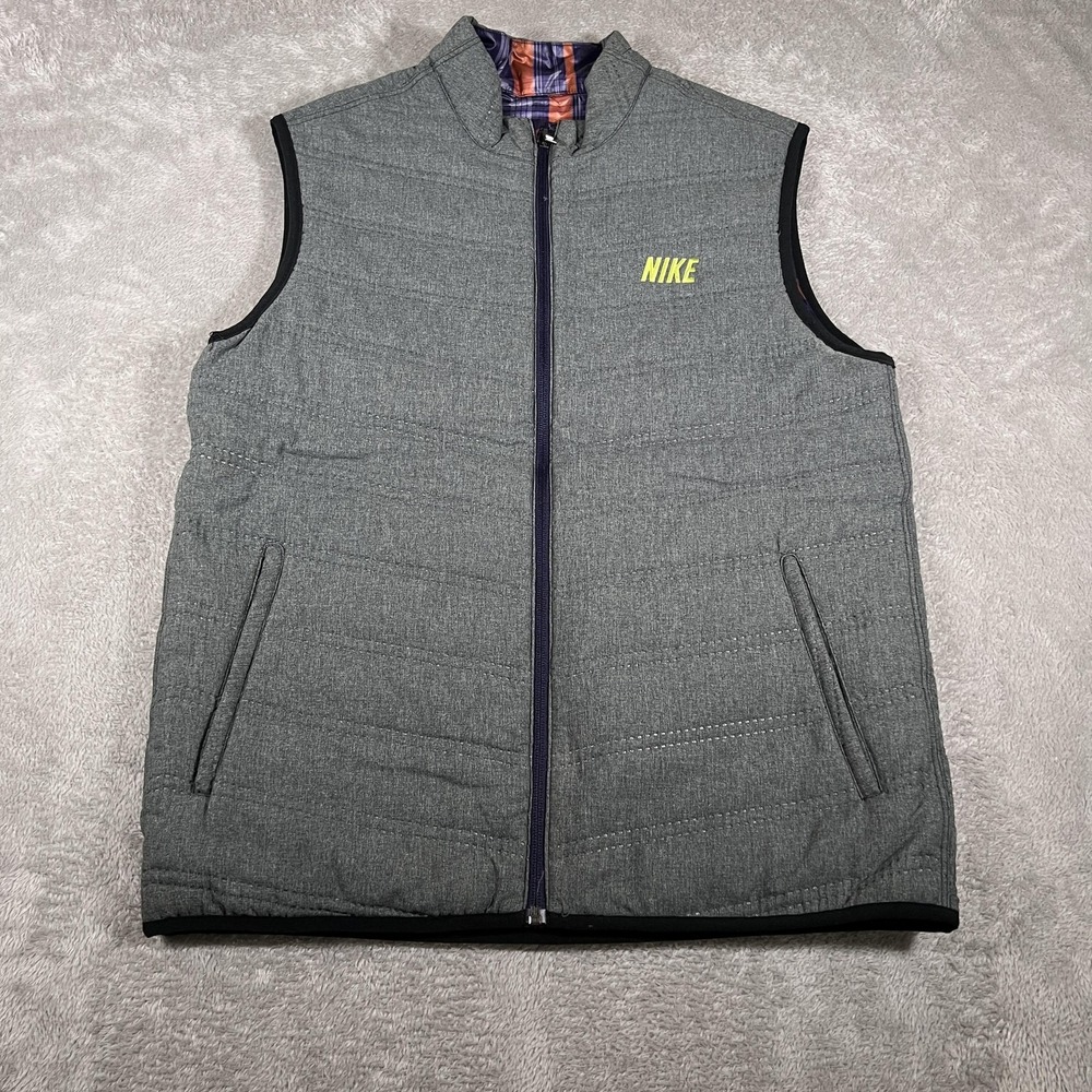 Nike Vest Mens Medium Gray Reversible Golf Puffer Plaid Zip Outerwear Jacket NWT